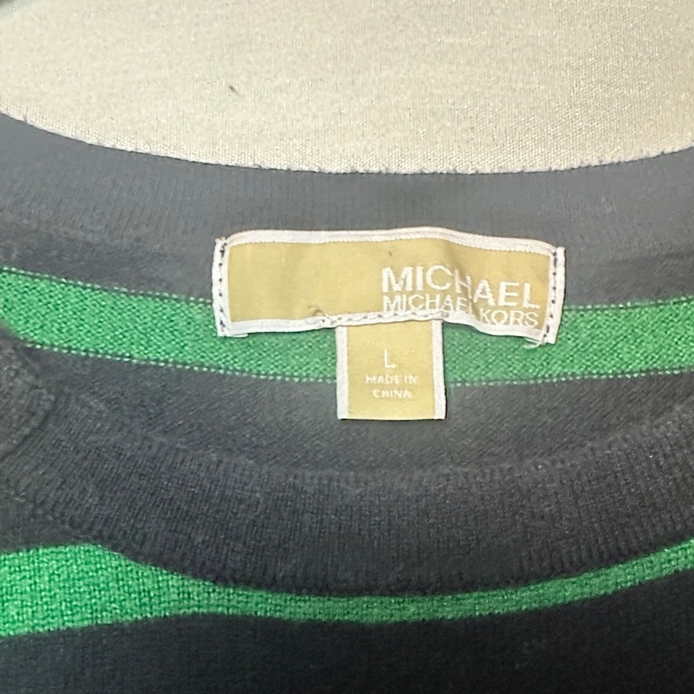 Michael Kors Green and Black Striped Tunic Sweater Dress - Picture 2 of 3